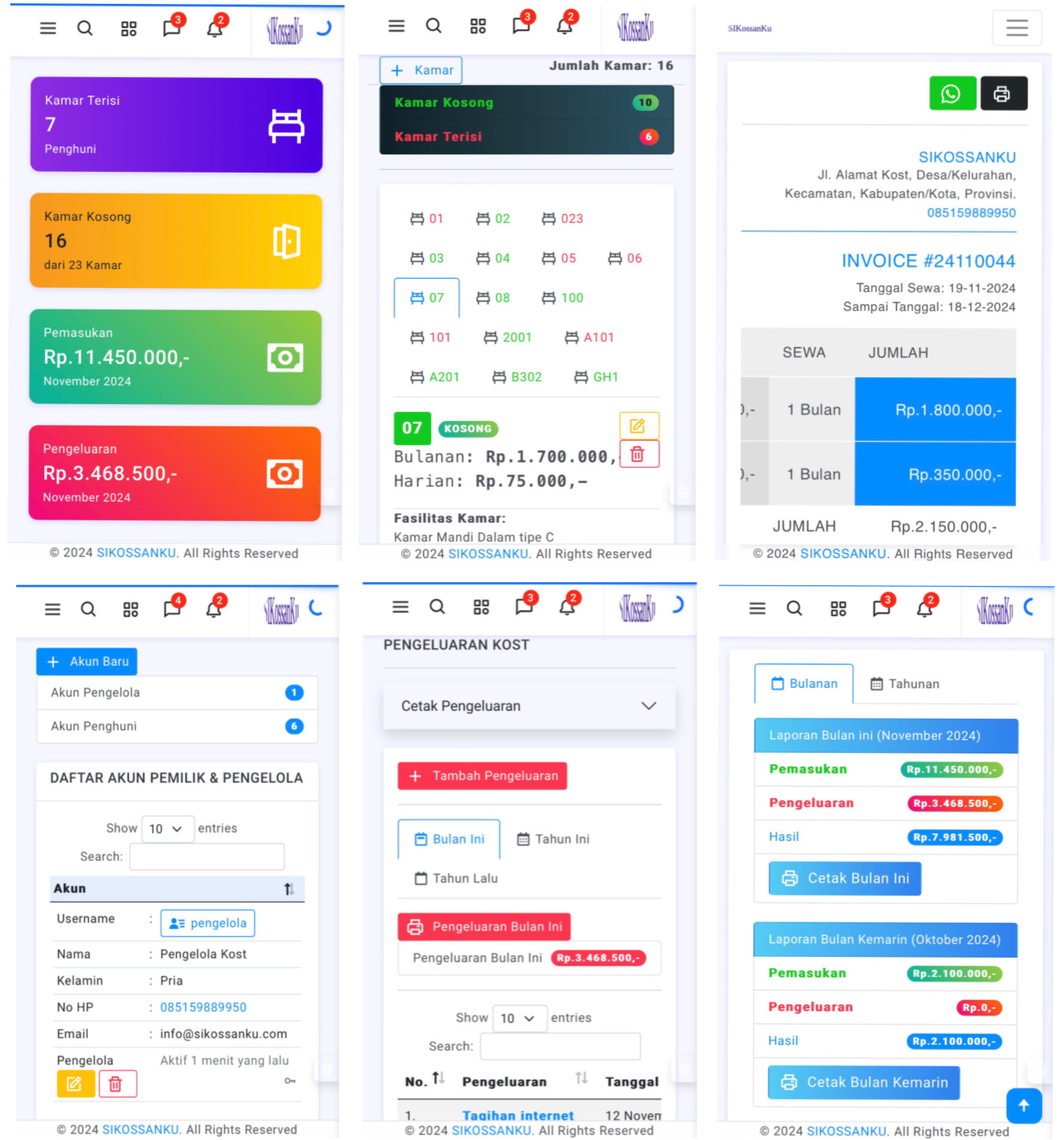 Aplikasi Manajemen Kost - Tampilan Mobile Selular